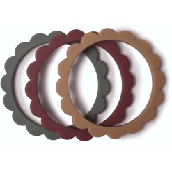 Mushie Beißring Blumen-Armband, Dried Thyme/Berry/Natural, 3 Stück