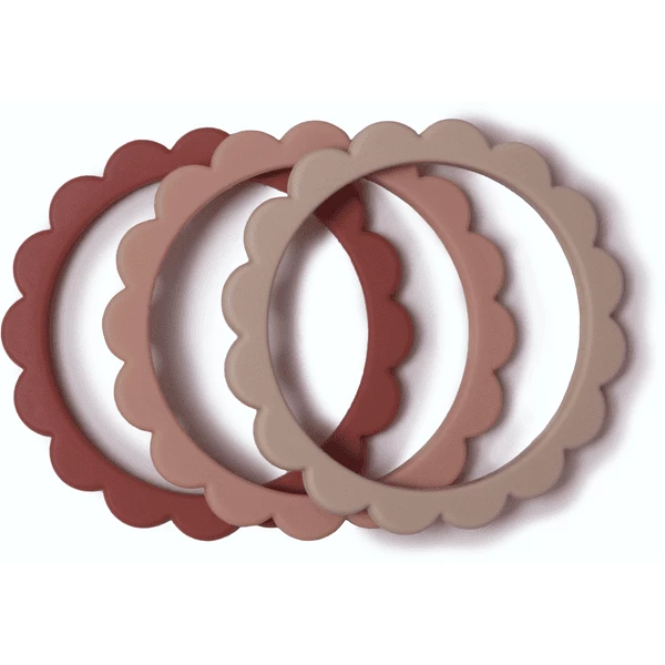 Mushie Beißring Blumen-Armband, Rose/Blush/Shifting Sand, 3 Stück 3 Mushie Beißring Blumen-Armband, Rose/Blush/Shifting Sand, 3 Stück