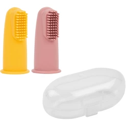 Nattou Set Mit 2 Babyzahnbürsten Ocker & Rosa