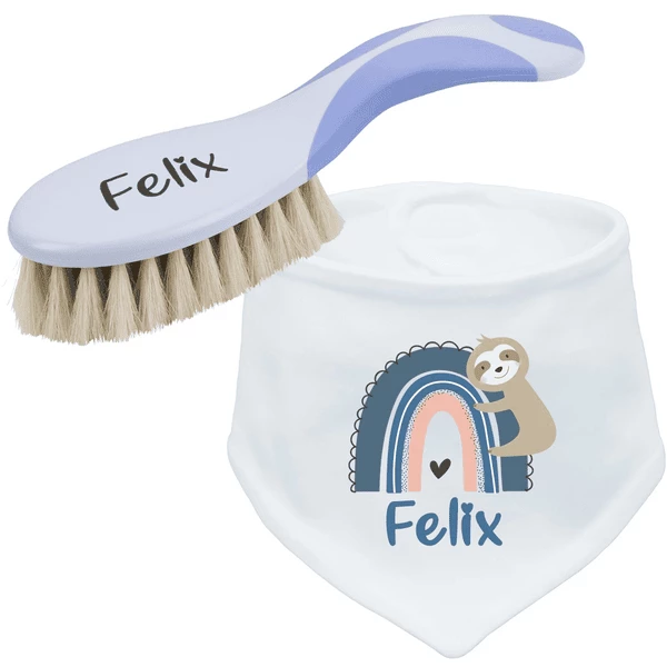 Schnullireich Geschenkset Mit Namen NUK Babybürste + Baby Halstuch (Junge) Blau 3 Schnullireich Geschenkset Mit Namen NUK Babybürste + Baby Halstuch (Junge) Blau