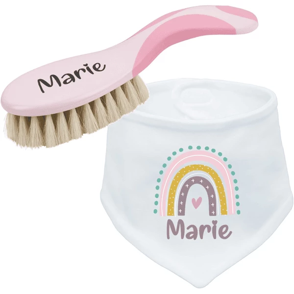 Schnullireich Geschenkset Mit Namen NUK Babybürste + Baby Halstuch (Mädchen) Rosa 3 Schnullireich Geschenkset Mit Namen NUK Babybürste + Baby Halstuch (Mädchen) Rosa