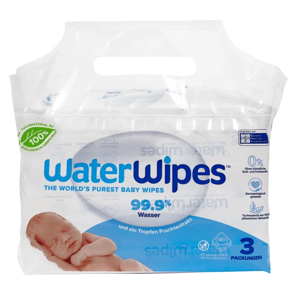 WaterWipes Babyfeuchttücher, Biologisch Abbaubar, 540 Tücher (9 X 60 Stk) 3 WaterWipes Babyfeuchttücher, Biologisch Abbaubar, 540 Tücher (9 X 60 Stk)